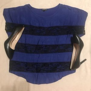 Black and Blue Blouse with Lace
